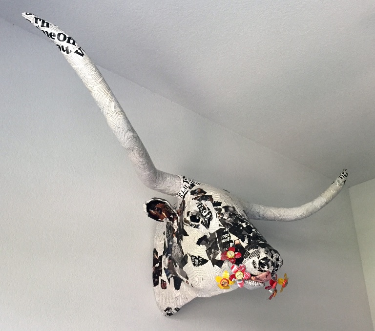 Bull O - Texas Longhorn Bull- lifesize paper sculpture- Tip to tip 70"
